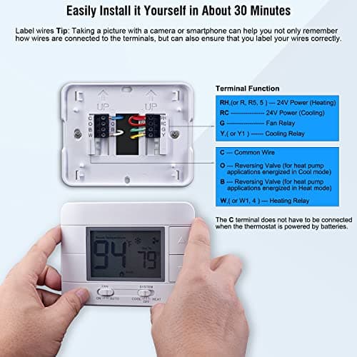 Upgraded Digital Non-Programmable Thermostat for Home 1 Heat/1 Cool Single Stage System, with Temperature & Humidity Monitor and Large Blue LCD Display 5