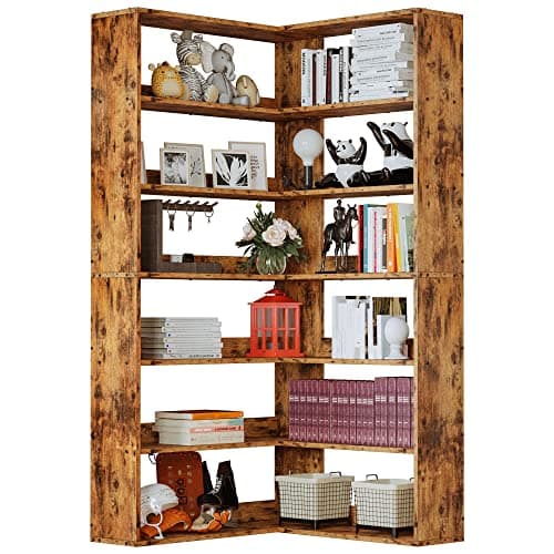 IRONCK Corner Bookshelf 6-Tier 70lbs/Shelf Large Bookshelves with Baffles Industrial Storage Display Rack for Living Room Home Office