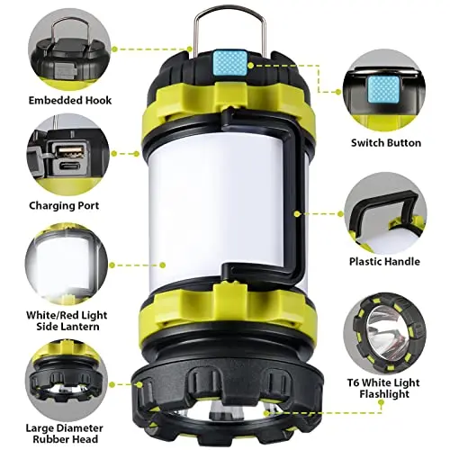 BOBKID 2 Pack Camping Lantern, Outdoor LED Camping Light, Rechargeable Flashlights with 1000LM, 6 Modes, IPX5 Waterproof Portable Emergency Camp Light for Hurricane Survival - Green 3