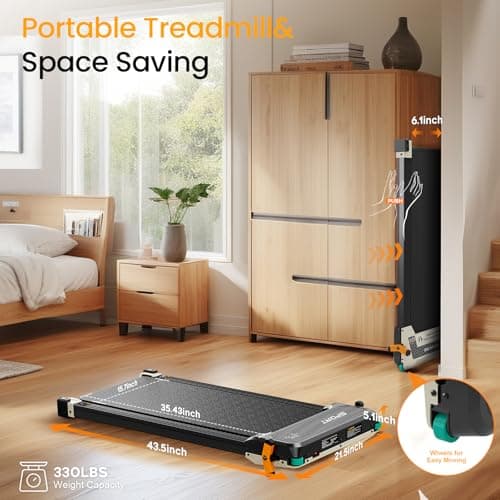 FINEHORSE 2 Side Walking Pad with Incline, 2 in 1 Under Desk Treadmills Walking Pad and Foot Massager for Home/Office, Portable Treadmill with Remote Control LED Display (Black) 8