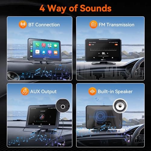 Vantrue Portable Carplay Screen for Car, 7" Wireless Apple Carplay & Android Auto Car Stereo with 1080P Backup Camera, GPS Navigation, Mirror Link, Voice Control, Bluetooth, Siri, FM/AUX for All Cars 5