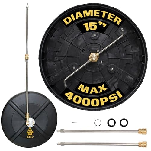 EDOU Professional Pressure Washer Surface Cleaner 15" - Stainless Steel, Heavy Duty - 4,000 PSI Max Working Pressure - Includes 2 Extension Wands and Power Washer Accessories