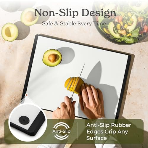 SMIRLY Plastic Cutting Board Set with Holder 3 Pieces, Non-Slip Dishwasher Safe Chopping Boards for Kitchen, Black & White 5