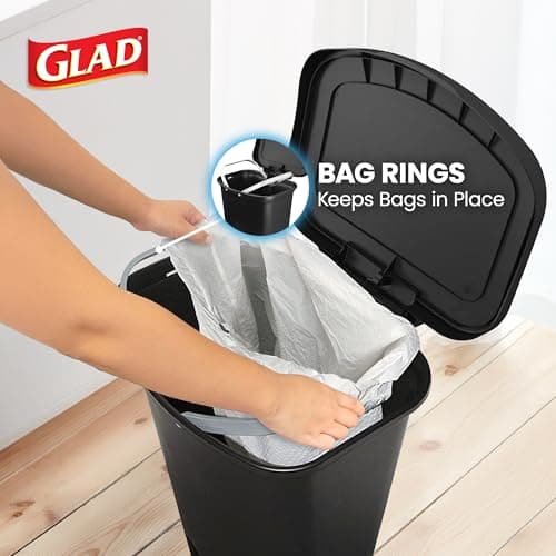 Glad 13 Gallon Trash Can | Plastic Kitchen Waste Bin with Odor Protection of Lid | Hands Free with Step On Foot Pedal and Garbage Bag Rings, Black 5