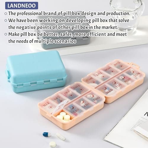 Foldable & Portable Pill Organizer 2 Times A Day with Extra Compartments - Etched Labels - Weekly 7 Day AM PM Medicine Box, Week Daily Travel Pill Case Holder Dispenser for Vitamin, Supplement - Khaki 7