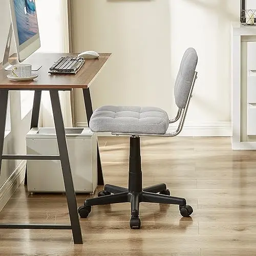 VECELO Modern Armless Home Office Desk Chair, 360°Rolling Swivel Adjustable Height for Make Up/Bed Room/Small Space, Linen Fabric 5