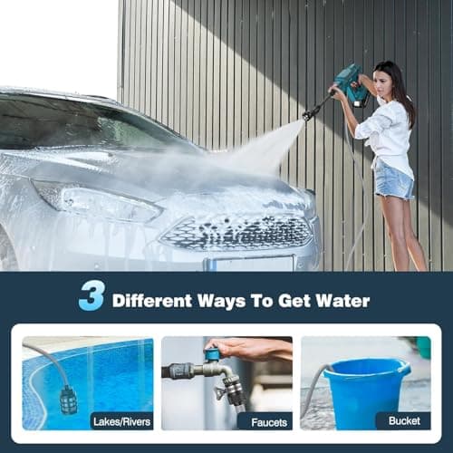 SEESII Cordless Pressure Washer - 970PSI Battery Powered Pressure Washer, 2 Rechargeable Batteries, 6-in-1/360°Adjustable Nozzles, Portable Handheld Power Cleaner for Car Home Floor/Fence/Patio 5