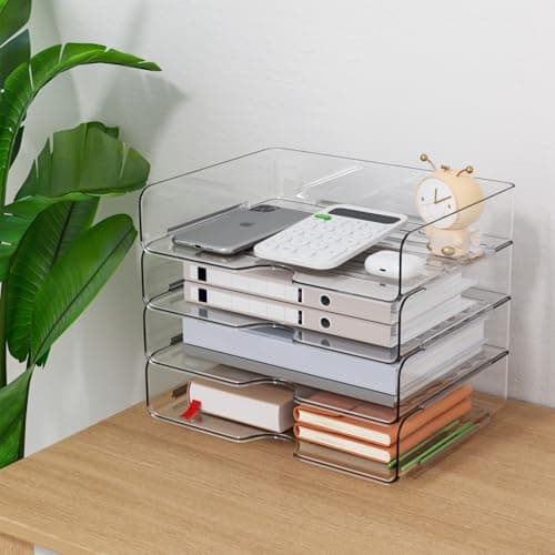 Paper Organizer Letter Tray, 4 Pack Acrylic Stackable Desk File Organizer,Versatile Clear Office Organizer for File Paper, Ipad, Letter, A4 Office File, Books, Notes, Etc 5