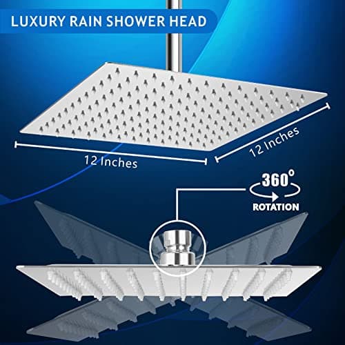Voolan Rain Shower Head - High Flow Large Rainfall Shower Heads Made of Stainless Steel - Waterfall Bathroom Square Showerhead - Ceiling or Wall Mount (12" Chrome) 5