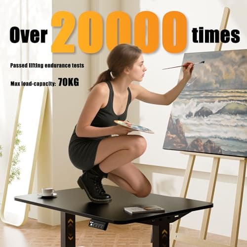 ERGOMAKER Low Height Adjustable Desk with Lockable Wheels, Lifts 18.9"-29.5", 31.5" x 23.6" Electric Small Standing Desk with Splice Board for Home Office & Short People(Black Frame, Black Desktop) 5