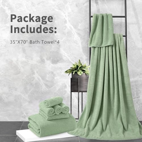 MAGGEA Extra Large Bath Towel Set of 4 (35"x70"),Oversized Bath Sheet Super Soft Highly Absorbent Jumbo Bathroom Towel Set Microfibers Quick Dry Shower Towel for Hotel,Bathroom,Guest,Spa,Gym (Green) 7
