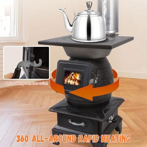 Indoor Wood-Burning Heating Stove, Small Cast Iron Stove for Cabin Heating, Portable Wood Furnace with Cooking Function 1-pack 22.4 * 14.5 * 14.5in/57 * 37 * 37cm 7