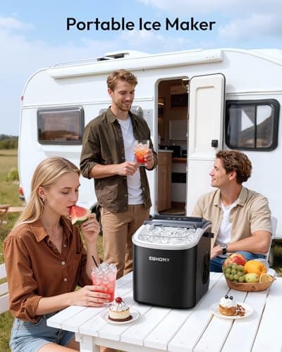 EUHOMY Countertop Ice Maker Machine with Handle, 26lbs in 24Hrs, 9 Ice Cubes Ready in 6 Mins, Auto-Cleaning Portable Ice Maker with Basket and Scoop, for Home/Kitchen/Camping/RV. (Black) 9
