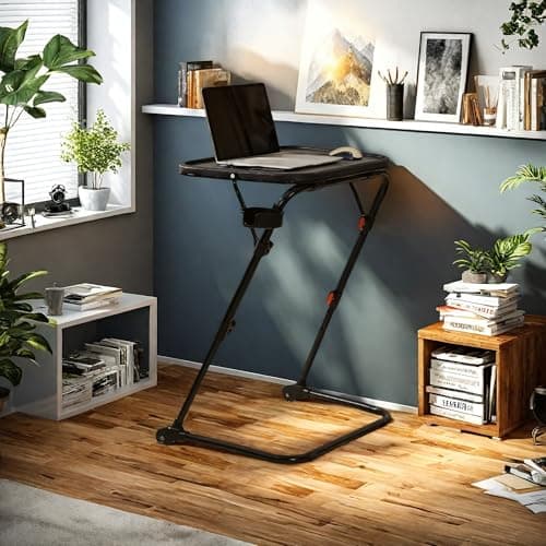 Homy Casa Adjustable Z Shaped Study Desk with Cup Holder, No Assembly Required,Space Saving Portable Laptop Foldable Table for Home Office Living Room & Bedroom, Sturdy Metal Frame with PP Top, Black 6