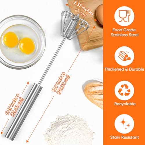 Newness Egg Whisk, [2 Pack 10 Inch] Stainless Steel Hand Push Whisk Blender for Home - Versatile Tool for Egg Beater, Milk Frother, Hand Push Mixer Stirrer - Kitchen Utensil for Blending, Whisking 8