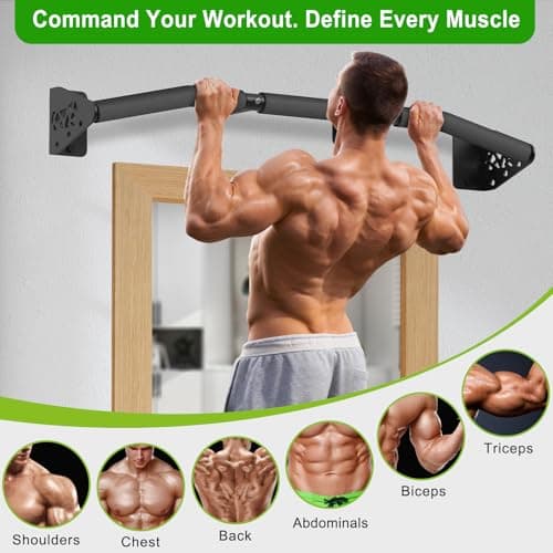 SELEWARE Heavy Duty Wall Mount Doorway Pull Up Bar, Joist/Beam Mount Chin Up Bar w/Non-Slip Foam Grips & Resistance Band Hooks, Steel Construction, Fits 36" Wall Studs for Home Gym Strength Training 9