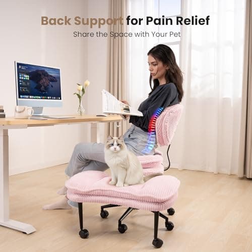 Cross Legged Office Chair, Ergonomic Cloud Criss Cross Desk Chair, Meditation Chair with Wheels, Height Adjustable Seat for ADHD, Wide Kneeling Chair with Back Support, Pink 5