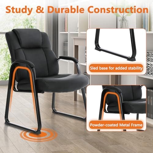 CLATINA Big & Tall 500 lb. Guest Chair, Leather Reception Chairs with Sled Base and Padded Arm Rest for Waiting Room Office Home and Meeting Conference-Black 6