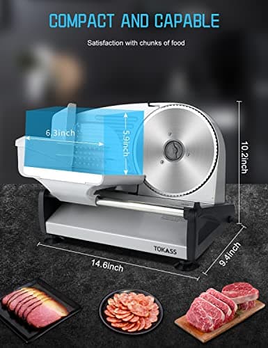 200W Meat Slicer Machine for Home Use,Deli Slicer with 2 Removable 7.5'' Stainless Steel Blades,Adjustable Dial for 0-15mm,Electric Food Slicer for Meat,Bread,Easy to Clean (200W+2 Blades+Silver) 6