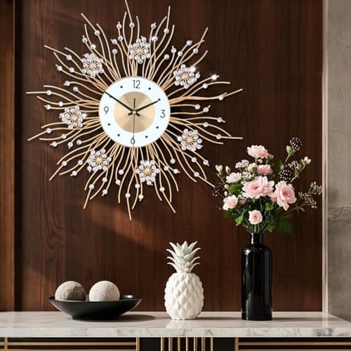 SIN&MI Large Wall Clocks, Silent Sunflower Shape Chic Decorative Wall Clock, Modern Non-Ticking Round Clock Dial Iron Metal Wall Clock for Living Room Decor Entrance Office Cafe 20 Inch 6