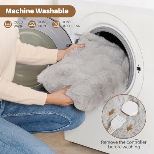 Electric Foot Warmer, Luxury Faux Fur Heating Pad for Feet Pain Relief Cramp, Heated Foot Warmer for Under Desk & Bed with 3 Heat Settings & 2H Auto-Off, ETL Certified, 16x22 Inch, Light Grey 8