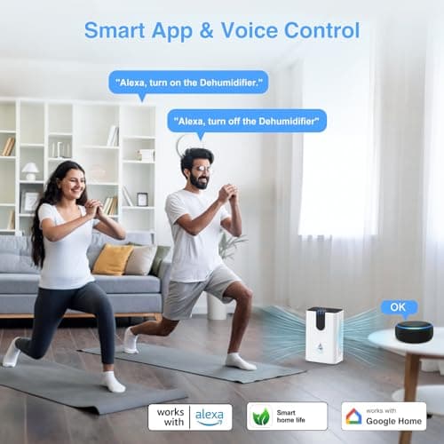 WiFi-Enabled Dehumidifier Dehumidifiers for Home Up to 850Sq.Ft Dehumidifier for Basement with 85OZ Water Tank Alexa Voice APP Control, Auto Shut Off & 7 Color LED Lights Ideal for Bedroom RV 1 6
