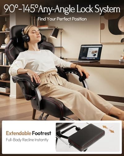 Dowinx Gaming Video Gaming Chair with Shiatsu Neck Massage and Lumbar Support for Home Office High Back Recliner Height Adjustable Ergonomic Comfy Leather Computer Desk Chair (Black) 7