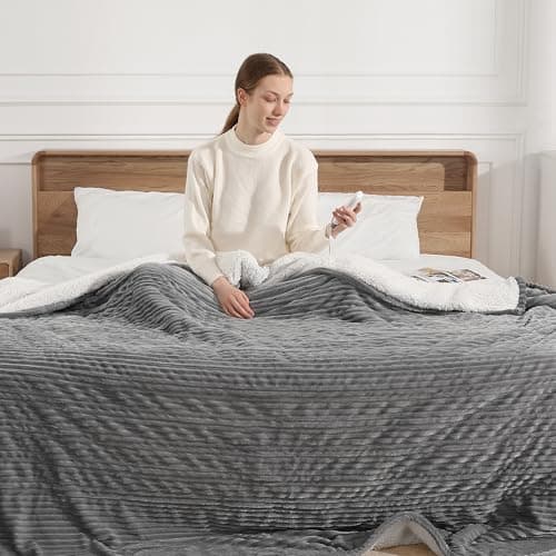 Electric Heated Blanket Full Size - 72"x84" Heating Blanket with 5 Heating Levels & 10 Hours Auto Off with FCC/ETL Certified, Overheat Protection & Machine Washable, Great Gift to Elderly, Light Grey