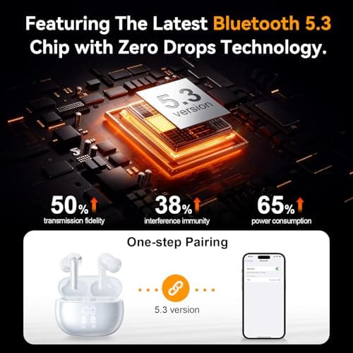 HUIFU Wireless Earbuds, Bluetooth 5.3 Ear Buds, Headphones with Clear Stereo Sound, 40H Playtime with LED Digital Display, IPX7 Waterproof Earphones Built-in Mic for Phone Tablet Sports Workout 5