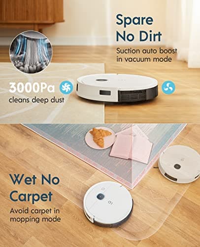 yeedi vac 2 pro Robot Vacuum and Mop Combo,Powerful 3000Pa Suction with Oscillating Mopping, Advanced 3D Obstacle Avoidance,240min Runtime - Ideal for Carpet, Hard Floor Cleaning and Pets Family 6
