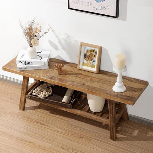 HOKYHOKY Reclaimed Solid Wood Bench-43.3" Farmhouse Entryway Bench with Storage Shelf, Narrow Rustic Bench for Hallway, Kitchen, Bedroom, Dining 6