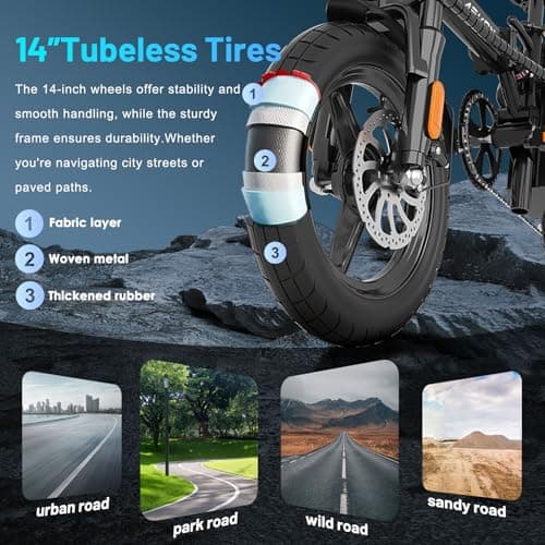 REOCRO Folding Electric Bike for Adults and Teens, 700W Peak Motor, 14" Commuter City E Bike with 30-35 Miles PAS Range, Electric Bicycle with 48V Removable Battery, Foldable Mini Ebike 8