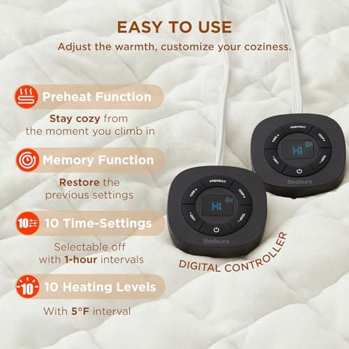 Bedsure Electric Blanket King Size - Dual Control Heated Weighted Blanket King with 10 Heat Settings, Fast Heating with 10 Time Settings (100x90 inches, Ivory) 5