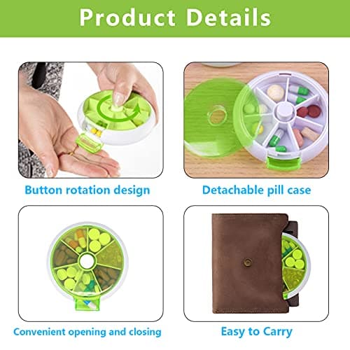 Pill Organizer Weekly 3PCS,INVODA Pill Case 7 Day 3 Times Medicine Pill Dispenser,Push Button Rotate Pill Planner with 7 Compartments (3 Group) 5
