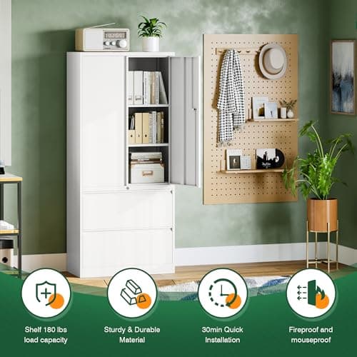 Letaya Metal Storage Cabinets for Home Office,File Cabinet-2 Drawers with Lock and Adjustable Shelves-Hang Legal/Letter/A4/F4 Size Filing-White 7