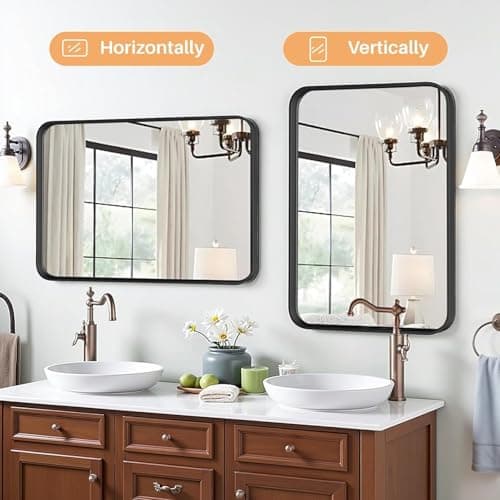 Atilioo Bathroom Mirror for Wall, 30x22 Inch Rectangle Mirror, Matte Black Metal Framed Bathroom Vanity Mirror for Restroom Farmhouse, Anti-Rust, Tempered Glass, Horizontally or Vertically Hanging 6