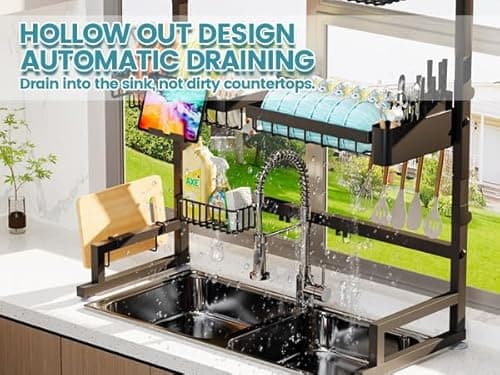 ADBIU Over The Sink Dish Drying Rack (Expandable Height and Length) Snap-On Design 2 Tier Large Dish Rack (27-40L x 12W x 32.5-37H (inches)) 9