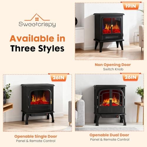 Sweetcrispy 19” Freestanding Electric Fireplace Heater, Indoor Fireplace with Adjustable Flame Effect, Easy Control, Small Corner Heater for Living Room, Bedroom, Carbon Black 10