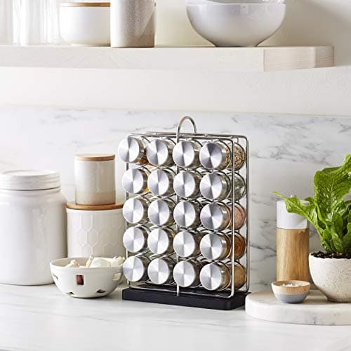 Amazon Basics 20 Jars Spice Rack Organizer, Space-Saving Kitchen Organizer with Glass Spice Jars, Sturdy, Silver 7