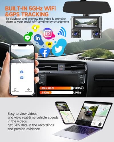 Dash Cam 360°, 4 Channel Camera for Cars Front and Rear Inside, 2K FHD Mini Dashcam, 5G WiFi, GPS, Free 64G Card, Voice Control, WDR, HDR, Night Vision, 24/7 Parking Mode(Upgraded Version V7PLUS) 6