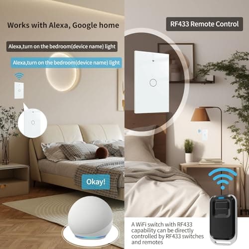 Smart Wi-Fi Light Switch, 2.4GHz Smart Wall Switch for Lights, Single Pole, Touch Control, Neutral Wire Required, Compatible with Alexa & Google Assistant, Remote Control, Timer & Schedule Function 5