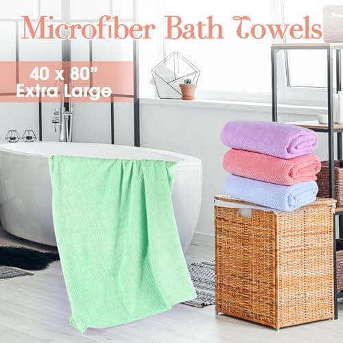 Newwiee 4 Pcs Oversized Bath Towels 40x80 Inches Extra Large Bath Sheet Towels for Adults Quick Dry Soft Absorbent Fluffy Microfiber Shower Sheet for Bathroom Hotel Spa (Bright Colors) 7