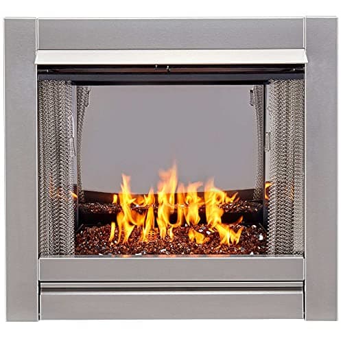 Duluth Forge Ventless Stainless Outdoor Gas Fireplace Insert with Reflective Copper Glass Media - 24,000 BTU, Manual Control - Model# DF450SS-G-RCO