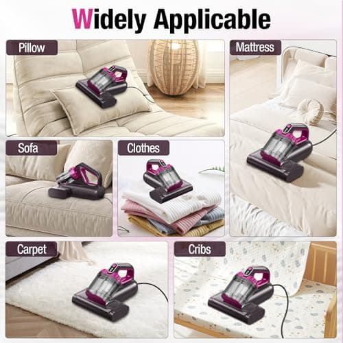 BYHUME Mattress Vacuum Cleaner, 17Kpa 650W Bed Vacuum Cleaner, 273nm UV-C Light & Ultrasonic 145°F Heating, 80000 RPM/Min Brushroll Rotation, Wide Suction Port for Pillows Cribs Sofa, Black Corded 7