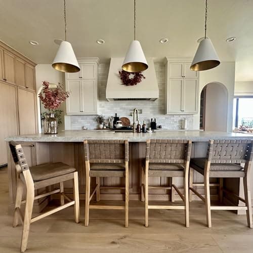 Nathan James Cohen Mid-Century Modern Leather Bar Stool, Counter Height Chair in Solid Wood Frame with Footrest and Woven Leather Back for Kitchen, Natural Brown, 1 count, Barstool - 24" 8