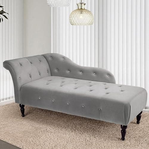 IDEALHOUSE Modern Armless Chaise Lounge, Upholstered Sofa Recliner Lounge Chair with Solid Wood Legs for Bedroom Living Room Office Room (Grey)