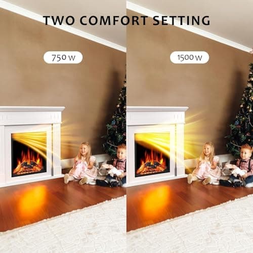 43 Inch Fireplace TV Stand with Mantel - Electric Fireplace Heater, Wooden Entertainment Center, Adjustable LED Flame, Freestanding (750W/1500W),Cream 7