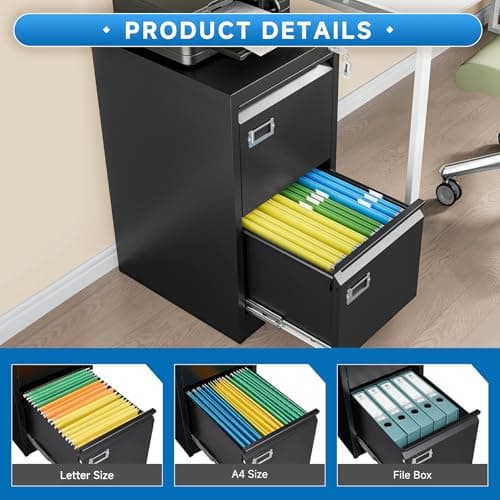 BYNSOE 2 Drawer File Cabinet with Lock Metal Vertical Filing Storage Cabinet Office Home Steel Vertical File Cabinets for A4 Legal/Letter Size Narrow File Cabinet Locked,Assembly Required 5