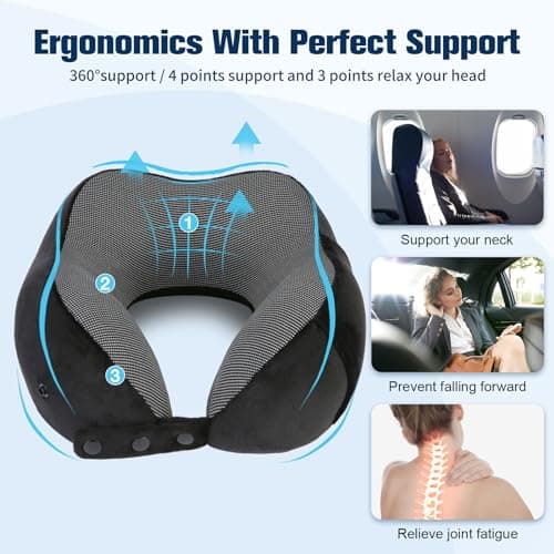 Cirorld Neck Pillow for Traveling, Travel Pillows for Airplanes,100% Pure Memory Foam Travel Neck Pillow, Adjustable Flight Pillow, Portable Plane Accessories with Eye Mask, Earplugs, Carry Bag 9