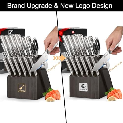 Knife Sets for Kitchen with Block imarku G14 Japanese Knife Set Stainless Steel Kitchen 14pcs, Built-in Sharpener, Sharp Knives with Non-slip Ergonomic Handle - Dishwasher Safe, Home Essential Gifts 8